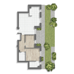 drawn floor plan of a house with private garden
